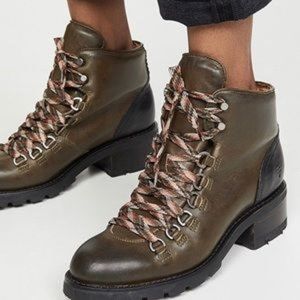 Rare Frye Alta Hiker leather two tone olive multi hiking boot